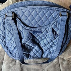 Vera Bradley Glenna Quilted Shoulder Bag Women Blue Gray Microfiber Tote Handbag